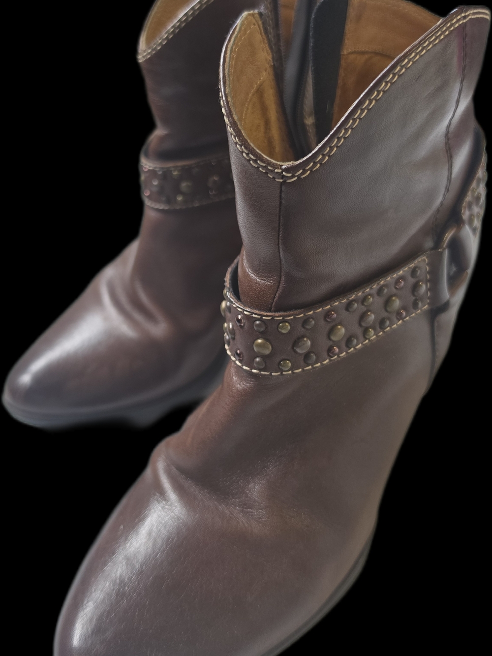 Sofft Brown Leather Studded Ankle Boots